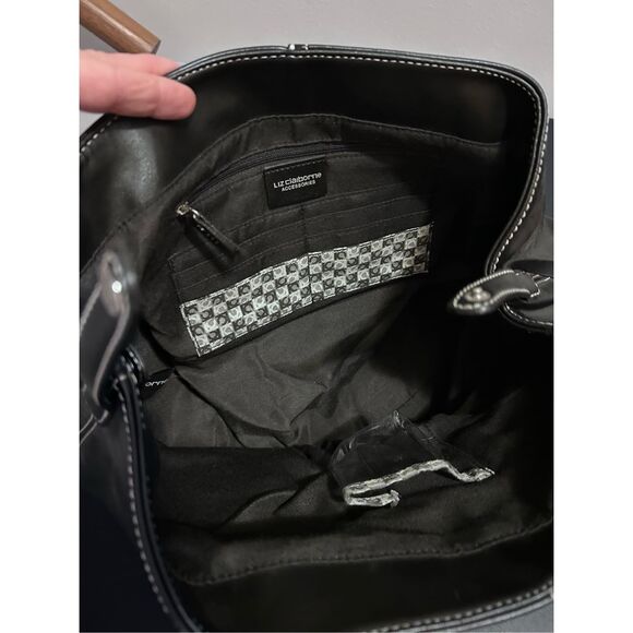 Liz Claiborne Black Large Shoulder Bag Handbag Purse & Glass Case - Picture 12 of 14